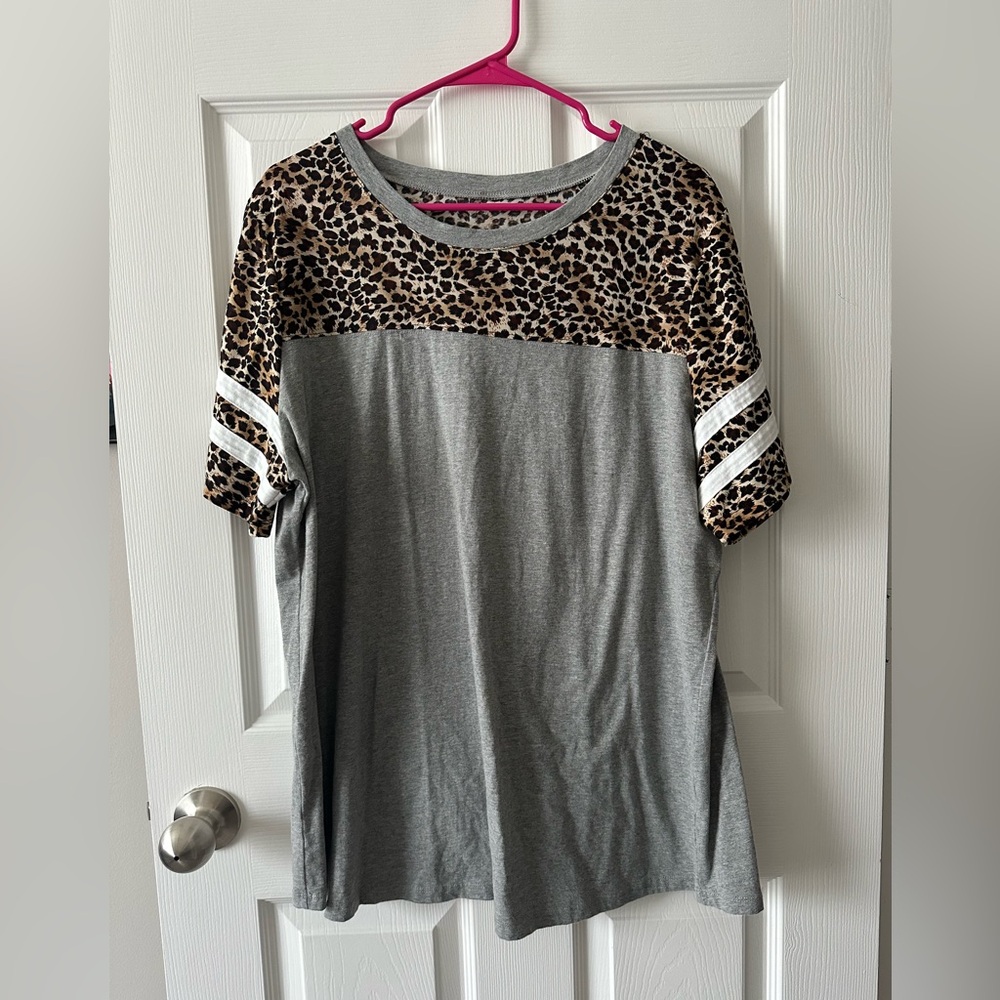 Grey & Leopard Baseball Tee